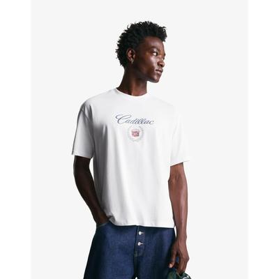 Bershka Short Sleeve Cadillac Print T-Shirt Men Xl White