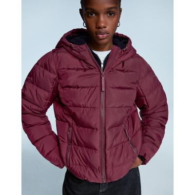 Bershka Light Puffer Jacket Women M Burgundy