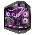 Mars Gaming MC-3T, Custom ATX Gaming Box, Triple Window Continuous Tempered Glass, Full Liquid Cooling Support, Dual Side Camera, 3x Vertical PCI Slots, USB-C and USB 3.0, Black PC Box, Blue, pink,