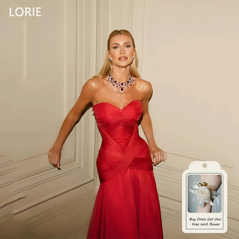 LORIE Abiti da sposa a sirena rossa Abiti da sposa eleganti senza spalline lunghi fino al pavimento senza maniche Abiti da sposa eleganti personalizzati