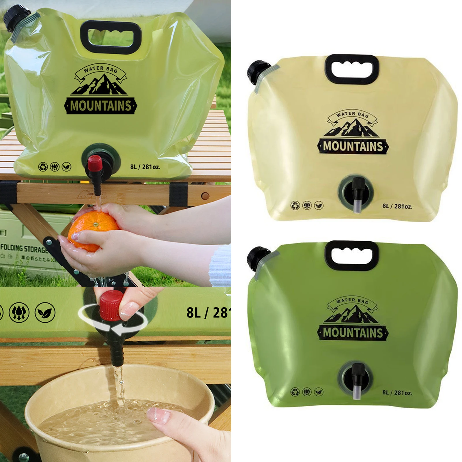 Zusammenklappbare Wasserbehälter, 8 l, wiederverwendbarer tragbarer Wasserbeutel für Grill, Sport, Festivals, Partys Image