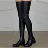 Herbst Winter Runde Kopf Niedrigen Quadratischen Absatz Overknee Stiefel Nähen PU 3,5 CM Große Größe Seite Zipper lange Stiefel für Frauen Schuhe