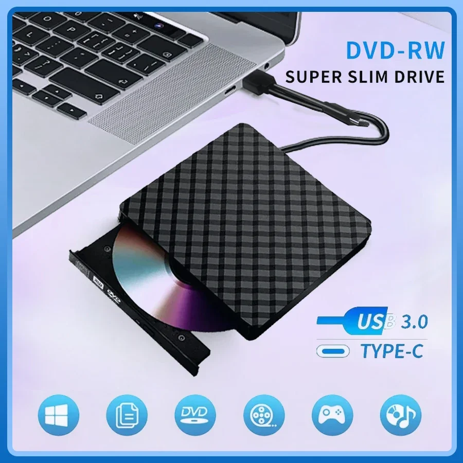 2-in-1 USB3.0 Typ C Optische Laufwerke Schlanke Externe DVD RW CD Writer Laufwerk Brenner Leser Player Tragbarer DVD-Brenner Für Laptop PC Image