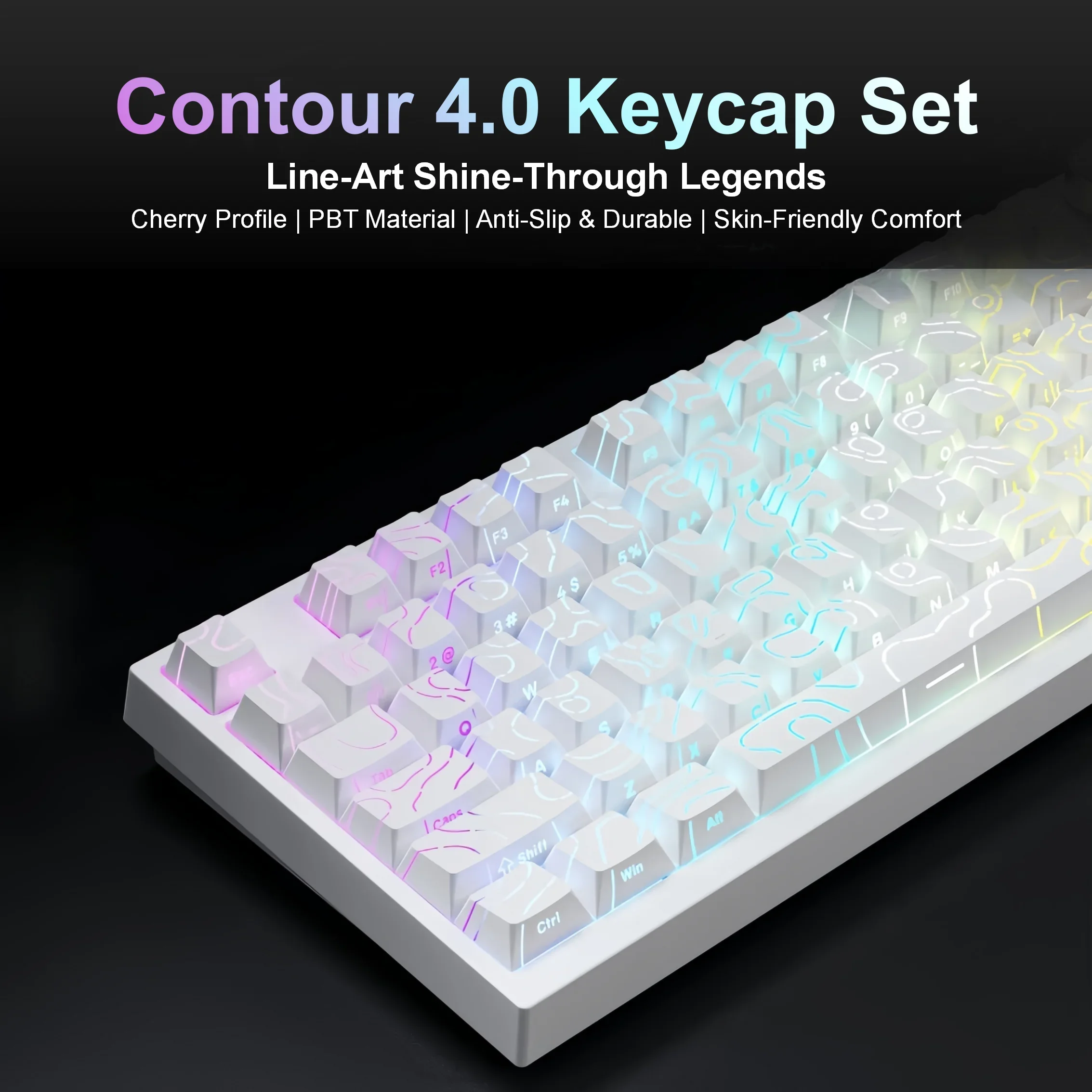 Neues 98-Tasten Contour 4.0 Tastenkappen-Set – PBT Double-Shot, Kirschprofil, passend für 60 %/65 %/75 %/TKL-Tastaturen, Gaming-Tastatur-Zubehör Image
