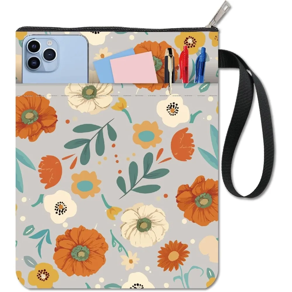 Blumen-Buchhülle mit Reißverschlusstasche, Geschenke für Buchliebhaber, Blumen-Hardcover, Taschenbücher, wasserdicht, Frühlingsblume, Gänseblümchen-Buchbeutel Image