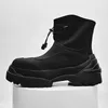 Qvah owens Männer Motorrads tiefel Plattform High Top Rock Gothic Sneakers Leder Luxus Trainer Herbst schwarz Marke Schuhe