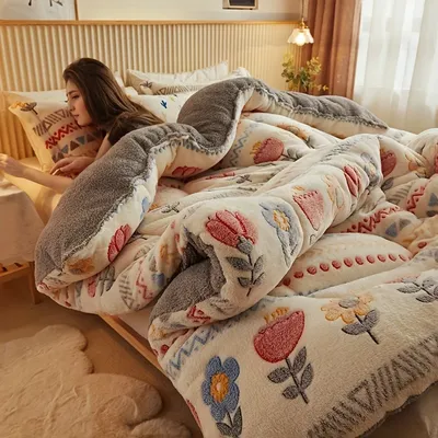 Winter Bedding Thick Quilt Blanket Thickened Warm Flannel Fleece Comforter for Cold Nights Set Bed Duvets Quilts the Blankets