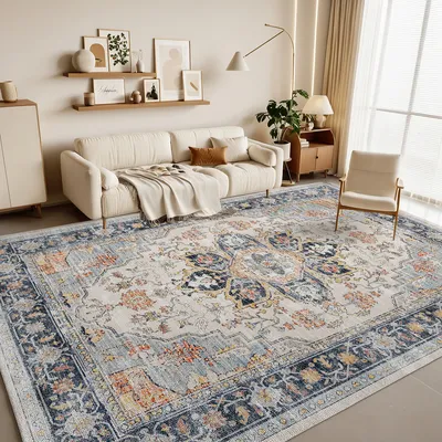 Washable Area Rug, Area Rug for Living Room, Soft Area Rug for Bedroom, Vintage Design, Stain Resistant Rugs, TPR Anti-Slip Back