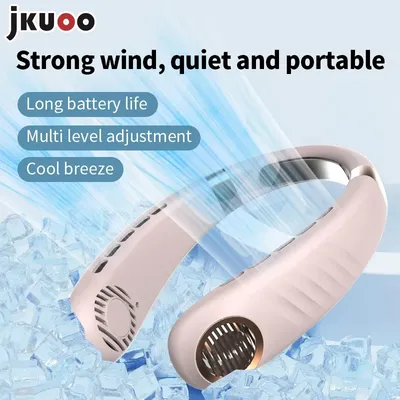 JKUOO Portable Neck Fan - 5-Speed Soft Silicone - Campers/Hikers - Beach/Trek - Light Quiet - Cooler - Summer Offer