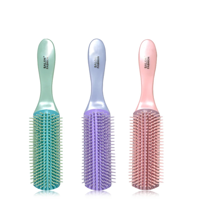 6 Farben 9 Reihen Entwirrende Haarbürste Denman Detangler Haarbürste Kopfhautmassagegerät Salon Friseur Gerade Lockiges Nasses Haar Kamm Image