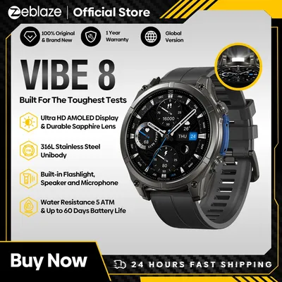 NEW 2025 Zeblaze VIBE 8 Voice Call Smart Watch 1.43" AMOLED Display Heart Rate Blood Pressure Multi-Sport Modes Smart Watch