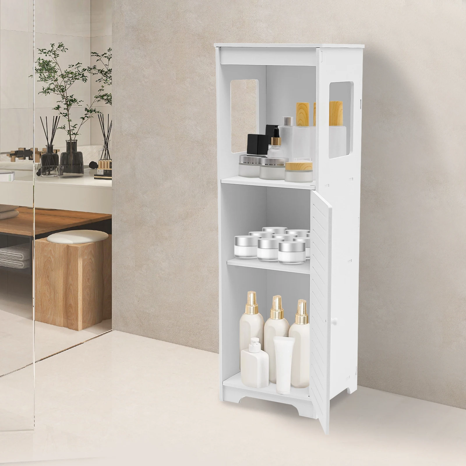 Badezimmer-Aufbewahrungsschrank, weißes PVC-Schrankregal, 28 x 25 x 90 cm, Taschentuch-Aufbewahrungsregal, Organizer, Badezimmer-WC-Möbel