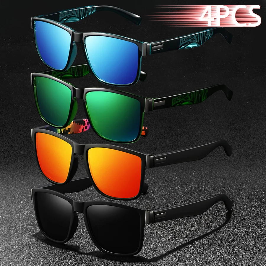 4er-Set Modische Vintage-Sonnenbrillen mit Quadratmuster für Autofahren und Angeln, Luxus-Designer-Sonnenbrillen für Herren und Damen Image