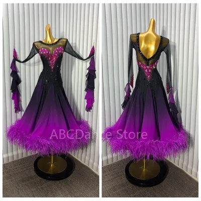 Gesellschaftstanzkleid für Erwachsene, Standard-Tanzkleid, Ballsaalkleid, Walzer-Tanzkleidung, Schwarz, Lila, Abstufungsfarbe ABCDance Image