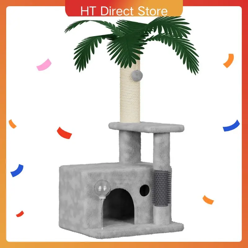 Dogat Kokospalme Katzenbaum, 90.5 cm Moderner Kratzbaum Kletterbaum für Kätzchen, mit Katzenhöhle Plattform Sisalstämme Image