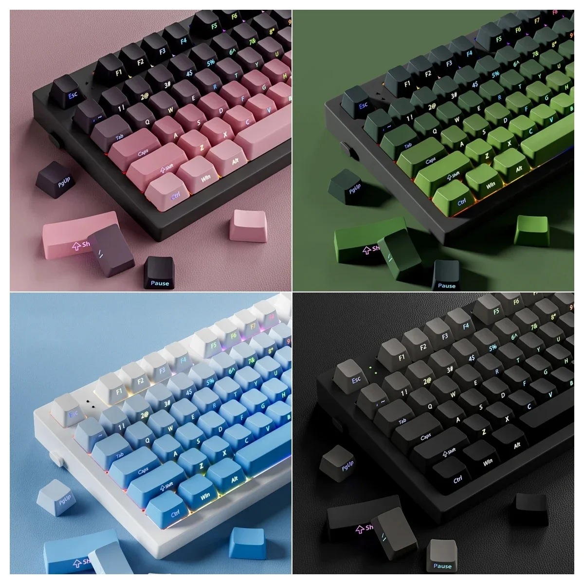 2025, Farbverlaufs-Tastenkappen-Set, Double Shot Side Print, glänzend durch Hintergrundbeleuchtung, OEM-PBT-Tastenkappen für MX Switch Gaming-Tastatur, mechanisch Image