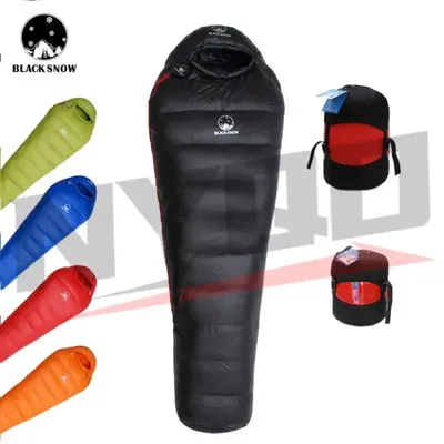 Black Snow Outdoor Camping Sleeping Bag Very Warm Down Filled Adult Mummy Style Sleep Bag 4 Seasons Camping Travel Sleeping Bag