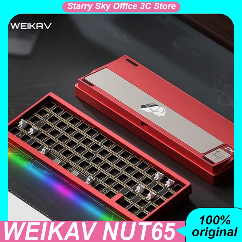WEIKAV NUT65 Tastatur-Kits, kabellos, Tri-Mode, 6000 mAh, Dichtung, Tastatur-Kit mit Mikrofon, 8 PIN, magnetische Touch-Nadel, PC, Esports, Laptop Image