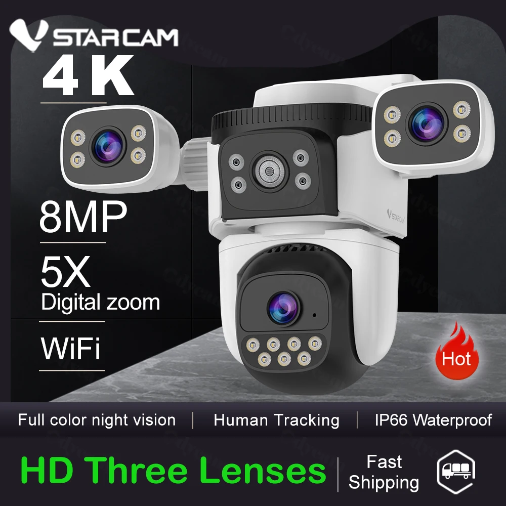 Vstarcam 4K Drei Objektiv IP Kamera 5X Zoom WiFi Outdoor PTZ Kamera Menschen Tracking IP66 Wasserdichte Video Überwachung Kamera Image