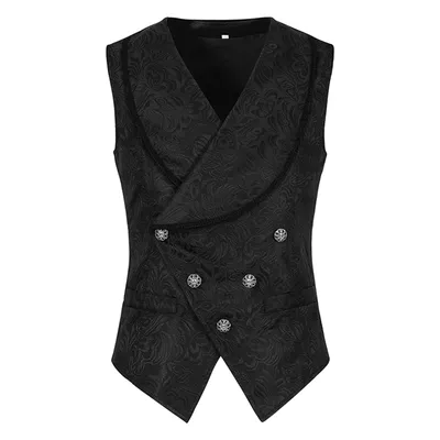 Herren Vintage Knöpfe geraffte Weste Tank Tops mittelalterliche viktorianische Jacquard Weste Steampunk Gothic Tops für Halloween Cosplay Image