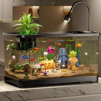 Fish Tank Ecological Aquarium Plastic Goldfish Tank with Lid Transparent Living Room Small Luxury Landscaping Turtle Tanks