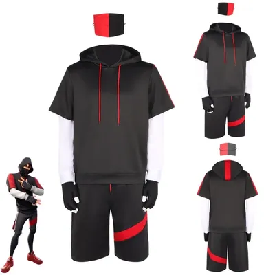 Spiel Royale Ikonik Cosplay Kostüm Anime Haut Kampf Uniformen Komplettes Set Schwarz Hoodie Sweatshirt Anzug für Erwachsene Halloween Outfit Image