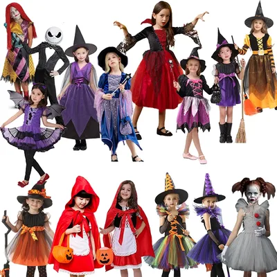 Halloween Hexe Kleider Für Mädchen Kinder Cosplay Fledermaus Elf Geisterbraut Rotkäppchen Kostüm Kinder Karneval Party Outfit Image