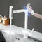 Robinets d'évier de cuisine à cascade tactiles avec robinet d'évier de cuisine chaud et froid extractible, robinet mitigeur d'évier de cuisine tactile à capteur blanc