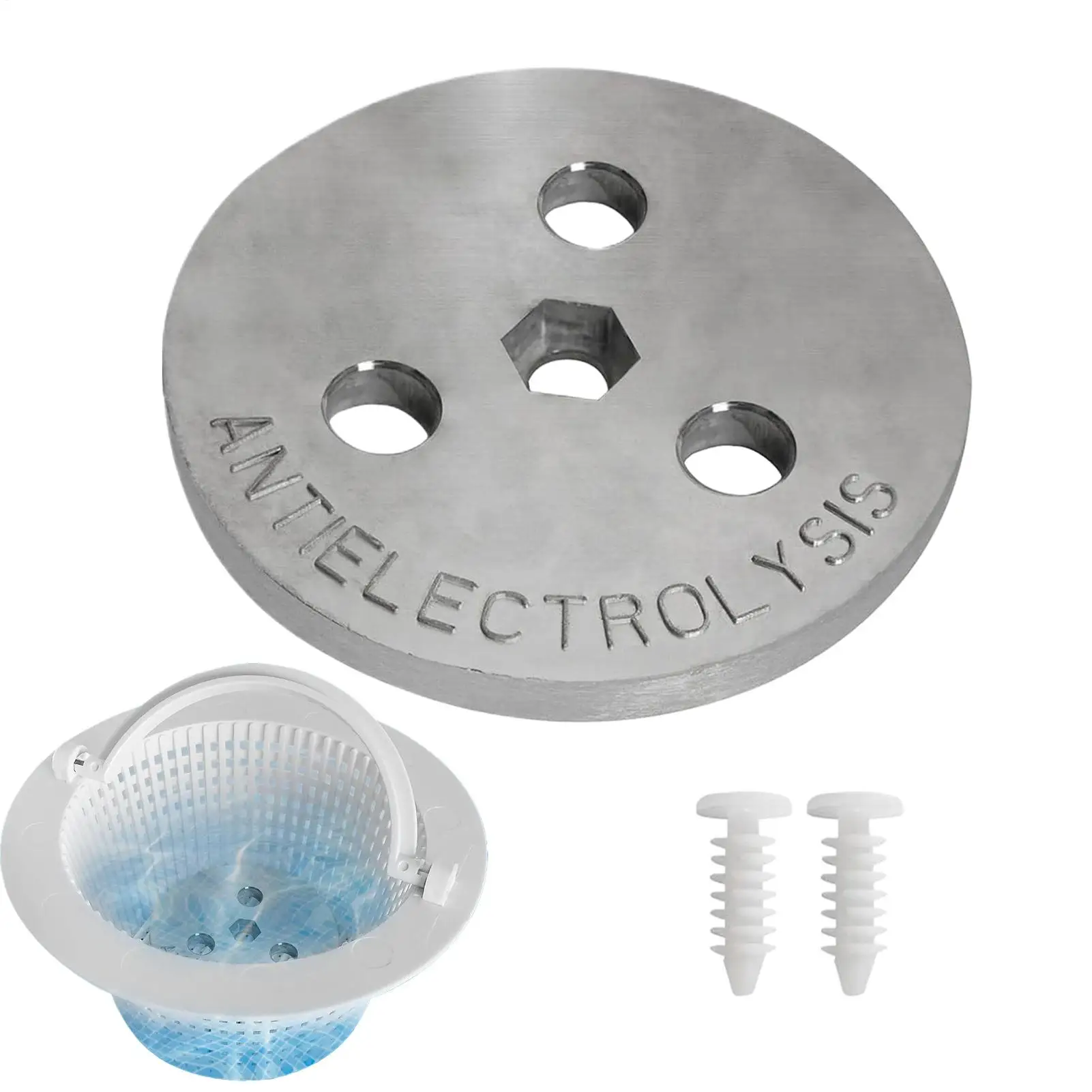 Pool-Skimmer-Hantelplatte, Pool-Skimmer, Zinkanode, Hantelplatte, Zinkanodenplatte, Schwimmer, Filtration, Reinigung, Wasserschutz Image