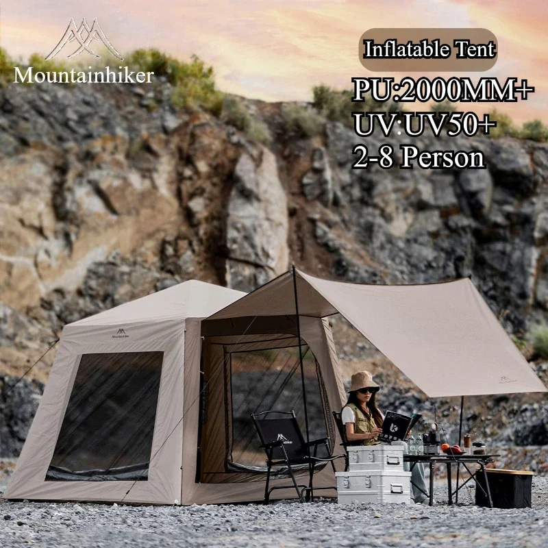 MOUNTAINHIKER Aufblasbares Zelt für den Außenbereich, schnelles Aufbau, Campingzelt, 2/8 Personen über Nacht, regenfest, Anti-UV-Picknick, große Kabine, Familie Image