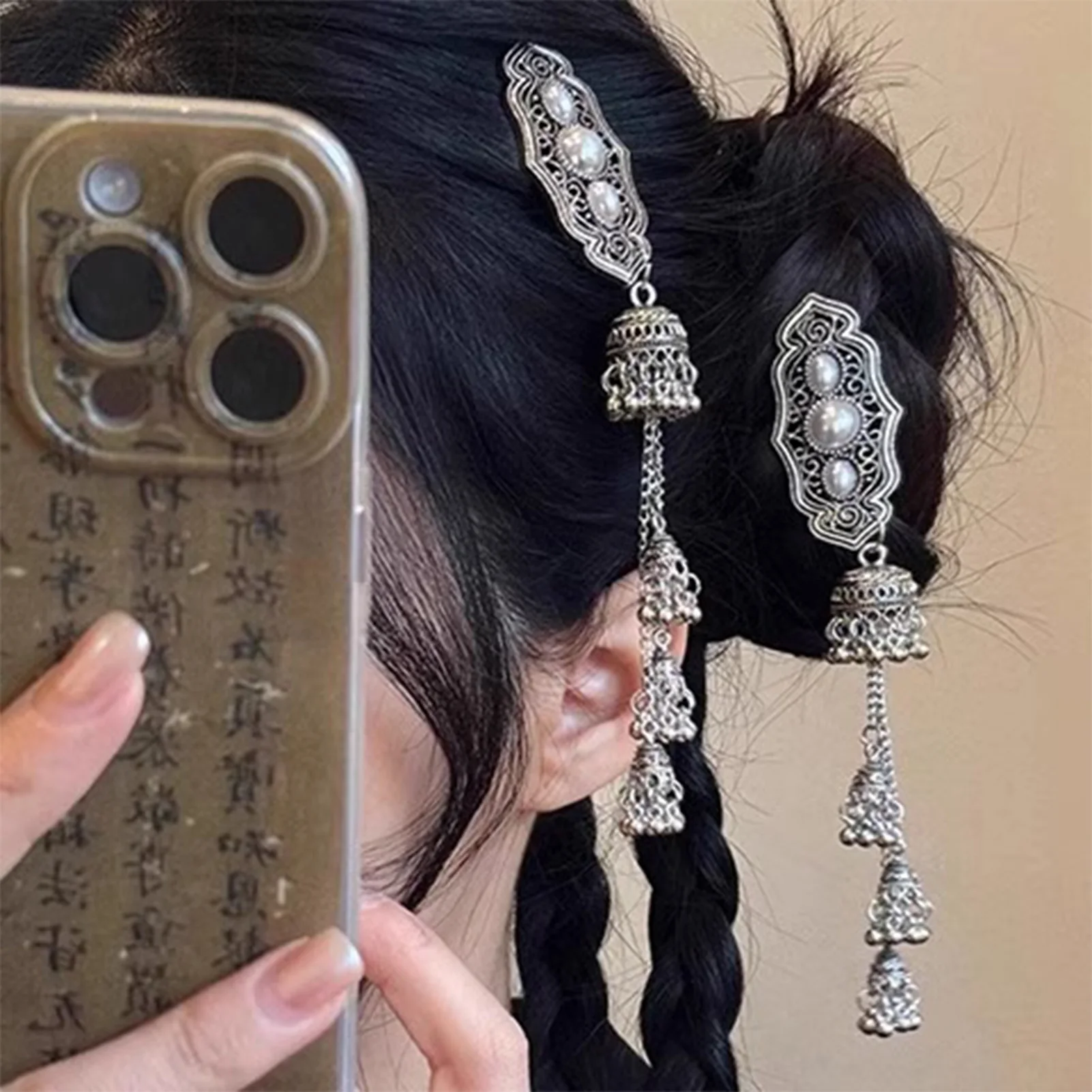 Ethnische Stil Glocke Haarspange für Frauen Elegante Vintage chinesische Quaste Haarspange Mädchen trendige türkis Haarspange Haarschmuck