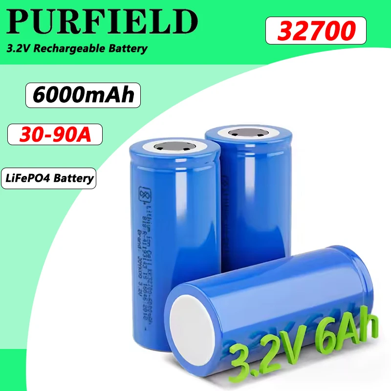 Original 32700 6000 mAh 3,2 V Lifepo4 wiederaufladbarer Akku, Lithium-Eisenphosphat-Power-Akku 6 Ah für Backup-Power-Taschenlampe Image