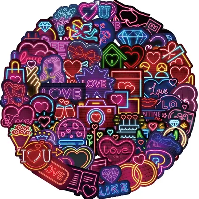64PCS Neon Valentinstag Graffiti Aufkleber für Fahrrad Hand Konto Federmäppchen Aufkleber (Anime Worlds Store) Image