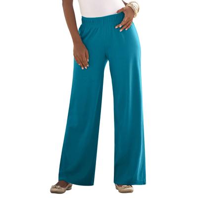 Plus Size Women's Plus Size Pull-On Wide Leg Soft Knit Pant by Roaman's in Deep Teal (Size L) Pull On Elastic Waist