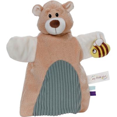 Schmusetuch NICI "My first NICI, Handpuppe Bär 2in1 26x25 cm", Baby, beige, Plüsch, Polyester, Schnuffeltücher, sanfte Materialmix aus glattem und geripptem Plüsch
