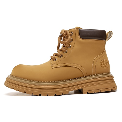 Herren-Arbeitsstiefel aus hellbraunem Kunstleder – lässige Schnürstiefeletten für den Außenbereich zum Bauen, Wandern und für den täglichen Gebrauch Image
