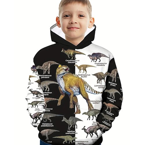 Jungen 3D Tiermotiv Dinosaurier Kapuzensweatshirt Langarm Frühling Herbst Mode Streetwear Kinder 4-12 Jahre Mit Kapuze Outdoor Lässig Täglich Normale Passform Image