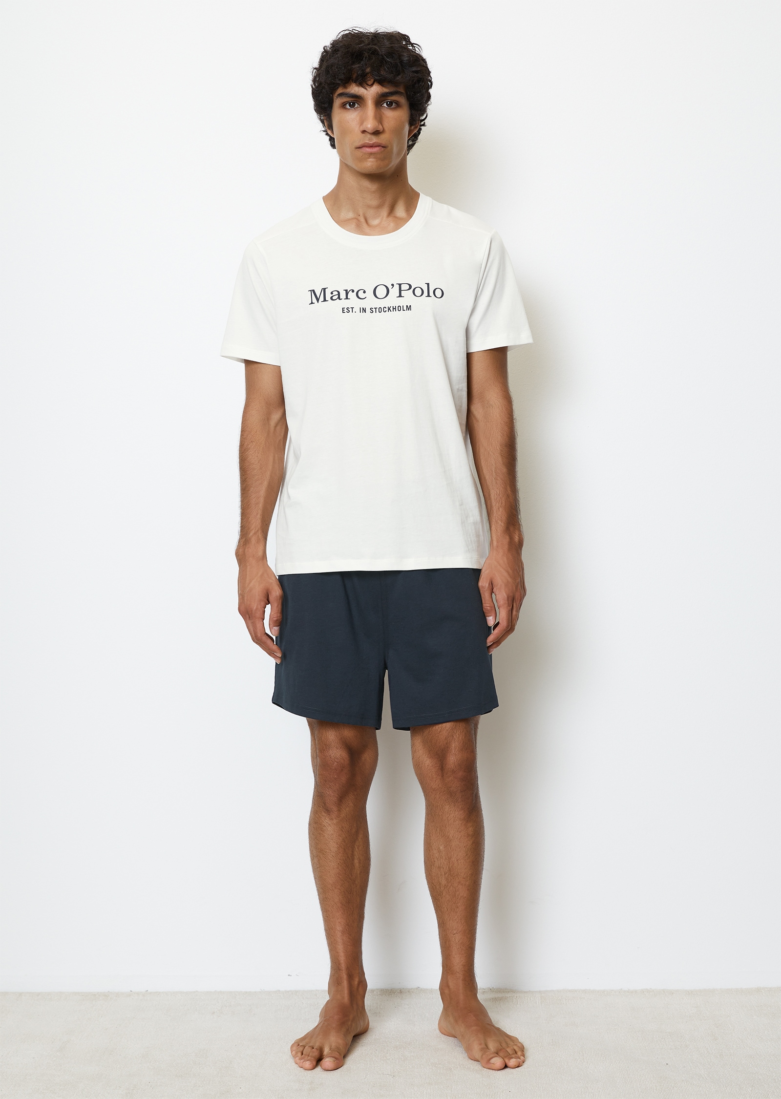 Shorty MARC O'POLO, Herren, Gr. XXL, weiß, Jersey, Obermaterial: 100% Baumwolle, bequem kurz, Rundhals, Homewear-Sets Shorty, Kurzarm, Shorts, Rundhalsausschnitt, Baumwolle