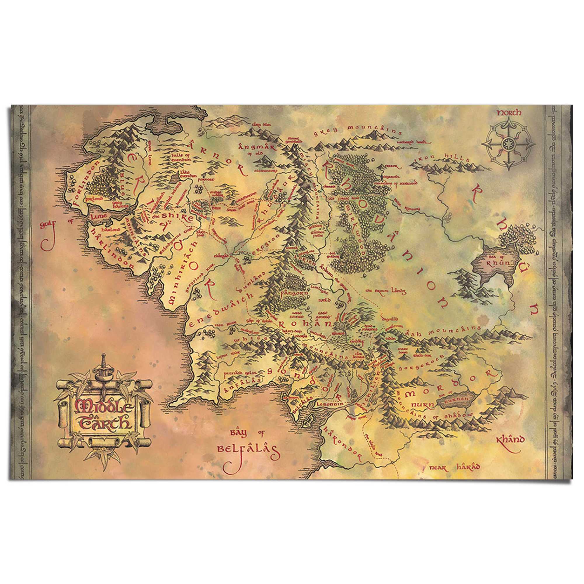 Poster REINDERS "Lord of the Rings - middle earth", farbe bild(er): gelb, B:91,5cm H:61cm T:0,1cm, Bilder, Poster