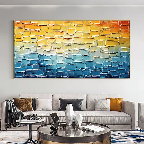 handgemachtes original farbenfrohes minimalistisches Ölgemälde auf Leinwand abstrakte pastos strukturierte Wandkunst für Wohndekoration mit gespanntem Rahmen ohne Innenrahmengemälde Image