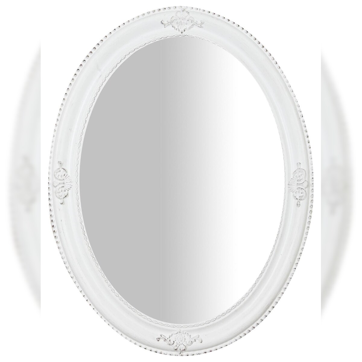 BISCOTTINI INTERNATIONAL ART TRADING Biscottini Schlafzimmerspiegel 64x4x84 cm - Ovaler Badezimmerspiegel - Wandspiegel mit antikweißem Holzrahmen - Dekorative Wandspiegel Image