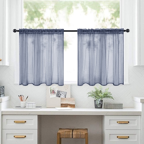 Küchenvorhang, einfarbig, Polyester, kurze Vorhänge für Wohnzimmer, Schlafzimmer, Küchenthekenteiler, transparente Sichtschutzvorhänge Image