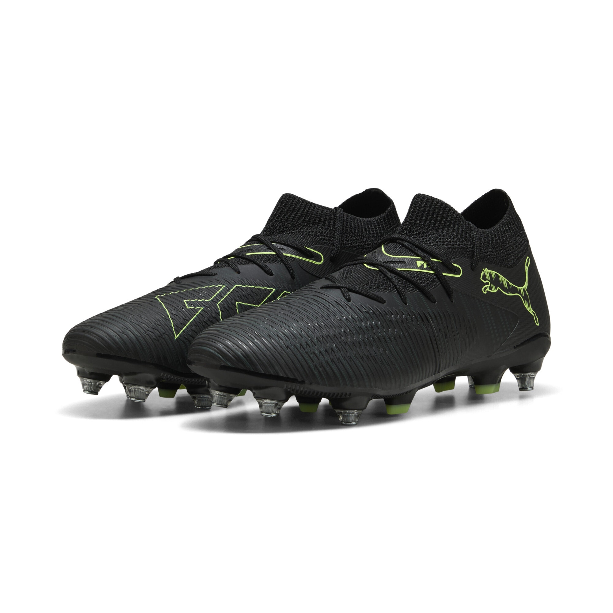 Fußballschuh PUMA "FUTURE 8 MATCH MxSG Fußballschuhe Erwachsene", Herren, Gr. 44, gelb (schwarz fizzy light grün terrain gelb), Obermaterial: Textil, Synthetik; Futter: Textil, Synthetik; Innensohle: Textil; Laufsohle: Synthetik, Schuhe Fußballschuh