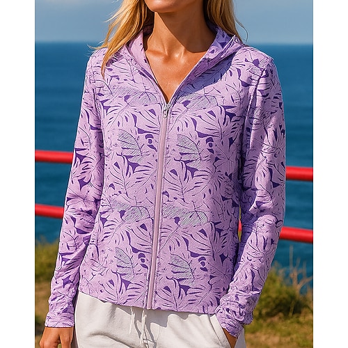 Damen Hoodie Sweatshirt Kapuze Vollreißverschluss Langarm Oberteil Athleisure Herbst UV-Sonnenschutz Leicht Outdoor Joggen Laufen Sportbekleidung Sportkleidung Purpur Image