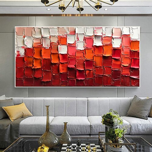 handgemachtes original minimalistisches Ölgemälde auf Leinwand abstrakt rot impasto strukturierte Wandkunst für Wohndekoration mit gespanntem Rahmen ohne Innenrahmen Gemälde Image