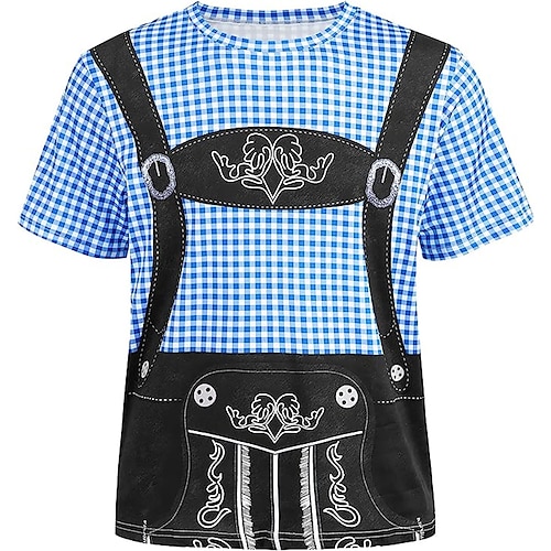 T-Shirt Lederhosen 3D Bayerisch Streetstyle T-Shirt Ärmel Grafik für Herren Erwachsene 3D-Druck für Oktoberfestbier Party Alltagstauglich Image