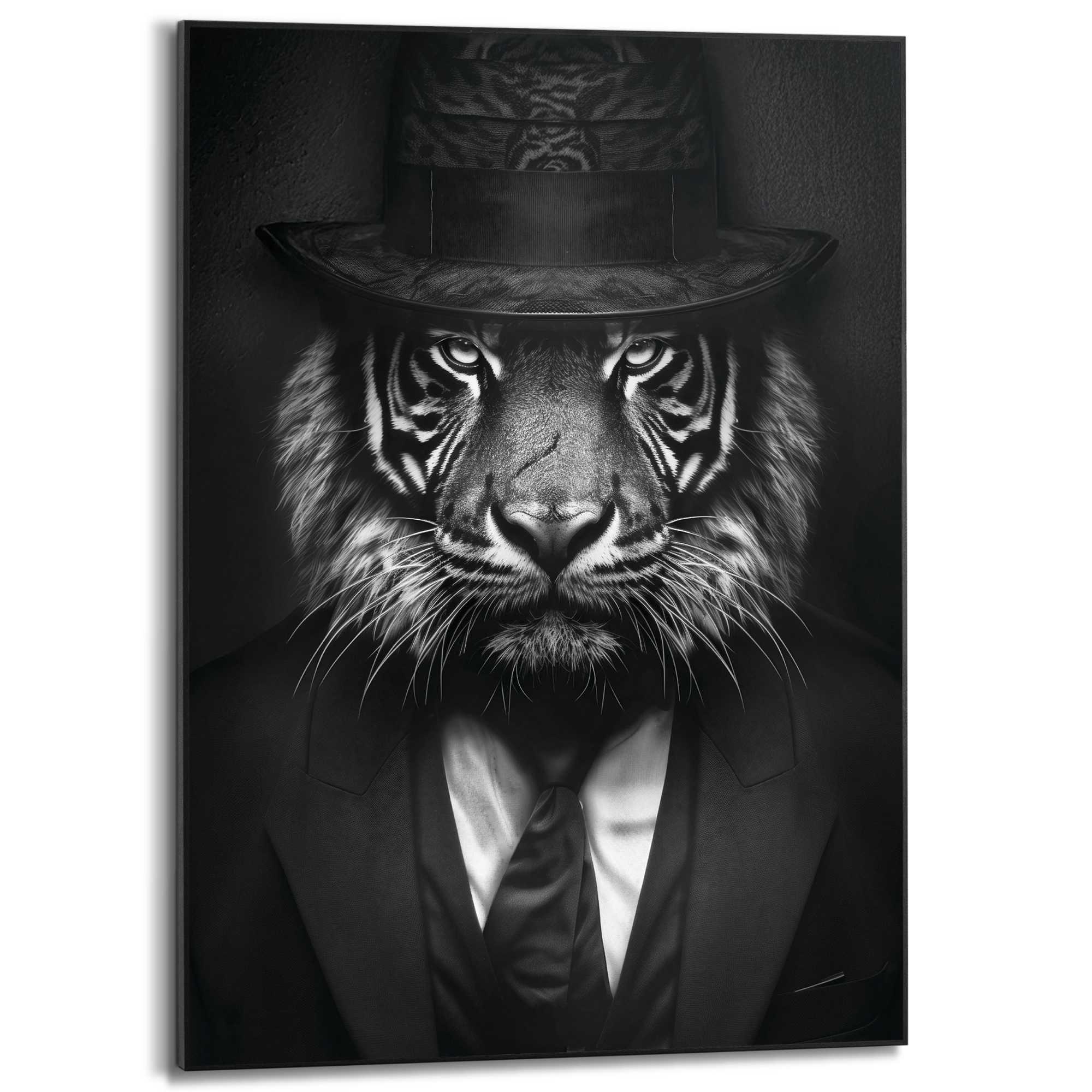 Poster REINDERS "Tiger Man", schwarz-weiß (farbe bild(er): schwarz, weiß), B:50cm H:70cm T:1,6cm, Bilder, Hobbyraum - Hut - Kostüm - Schwarz-Weiß - MDF - Tiere - 50x70 cm Image
