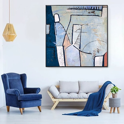 handgefertigtes Ölgemälde auf Leinwand, Wandkunst, Dekoration, quadratisch, modern, retro, abstraktes Bild für die Inneneinrichtung, gerollt, rahmenlos, ungedehntes Gemälde Image