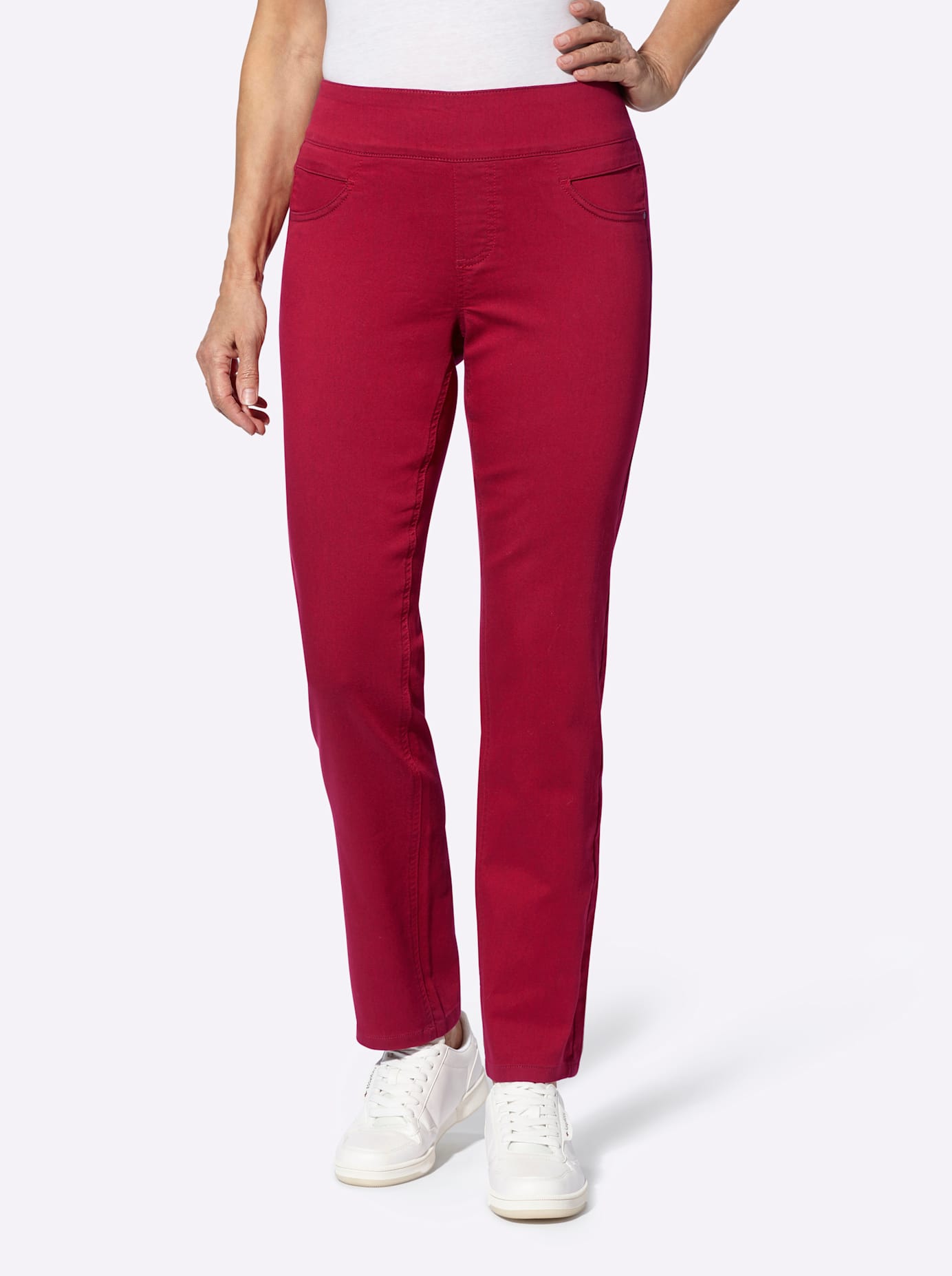 Schlupfhose CASUAL LOOKS, Damen, Gr. 42, Normalgrößen, rot, 65% Baumwolle, 33% Polyester, 2% Elasthan, unifarben, lang, Hosen Schlupfhose
