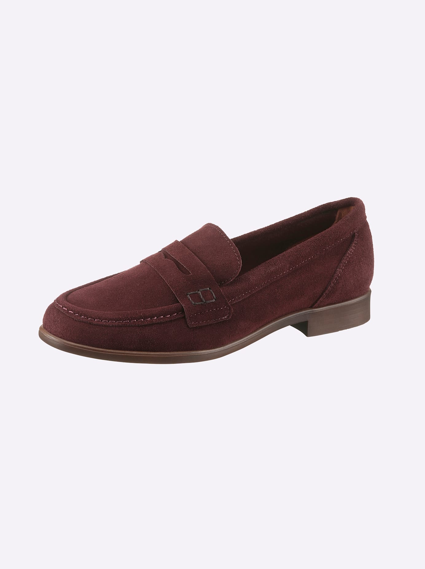 Slipper HEINE, Damen, Gr. 41, rot (bordeaux), Leder, Rindsleder, Veloursleder, Modisch, Schuhe